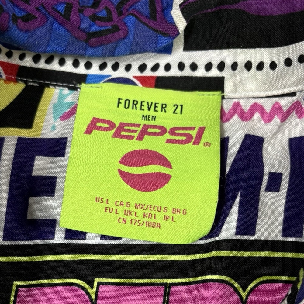 Forever 21 Pepsi Retro Neon Button Up Shirt Men's Small All Over Print EUC - Picture 5 of 8